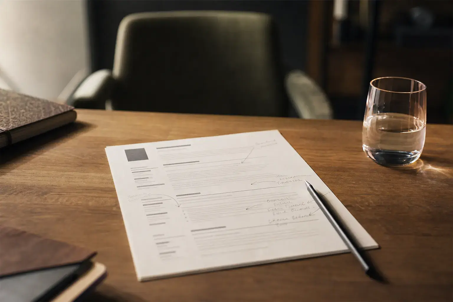 CV impreso sobre una mesa durante un proceso de selección especializada
